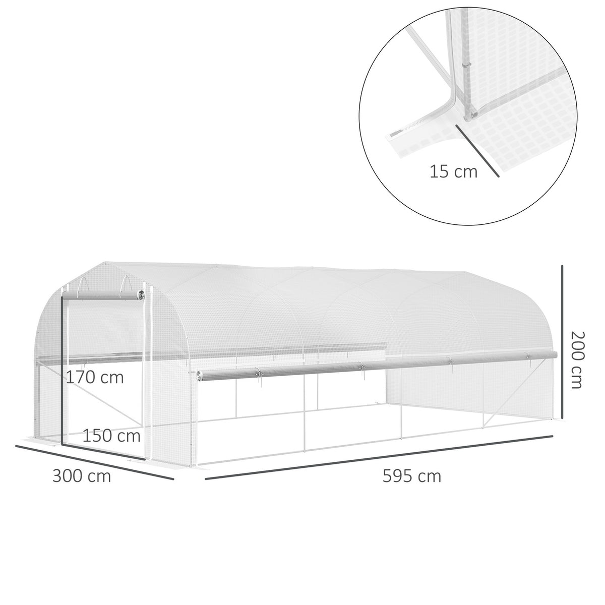 Greenhouse 6 x 3 x 2 m film greenhouse with 8 windows and doors, roll-up side walls, UV-resistant film tunnel, tomato house with galvanized steel frame, white