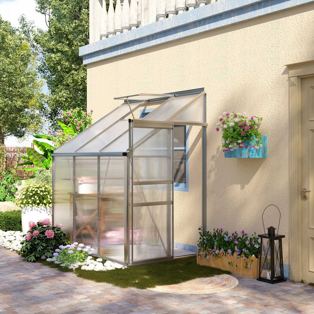 Greenhouse Aluminum Side Greenhouse 192 X 127 X 214 Cm Garden House With Window Door Plant House Including Foundation Greenhouse Tomato House