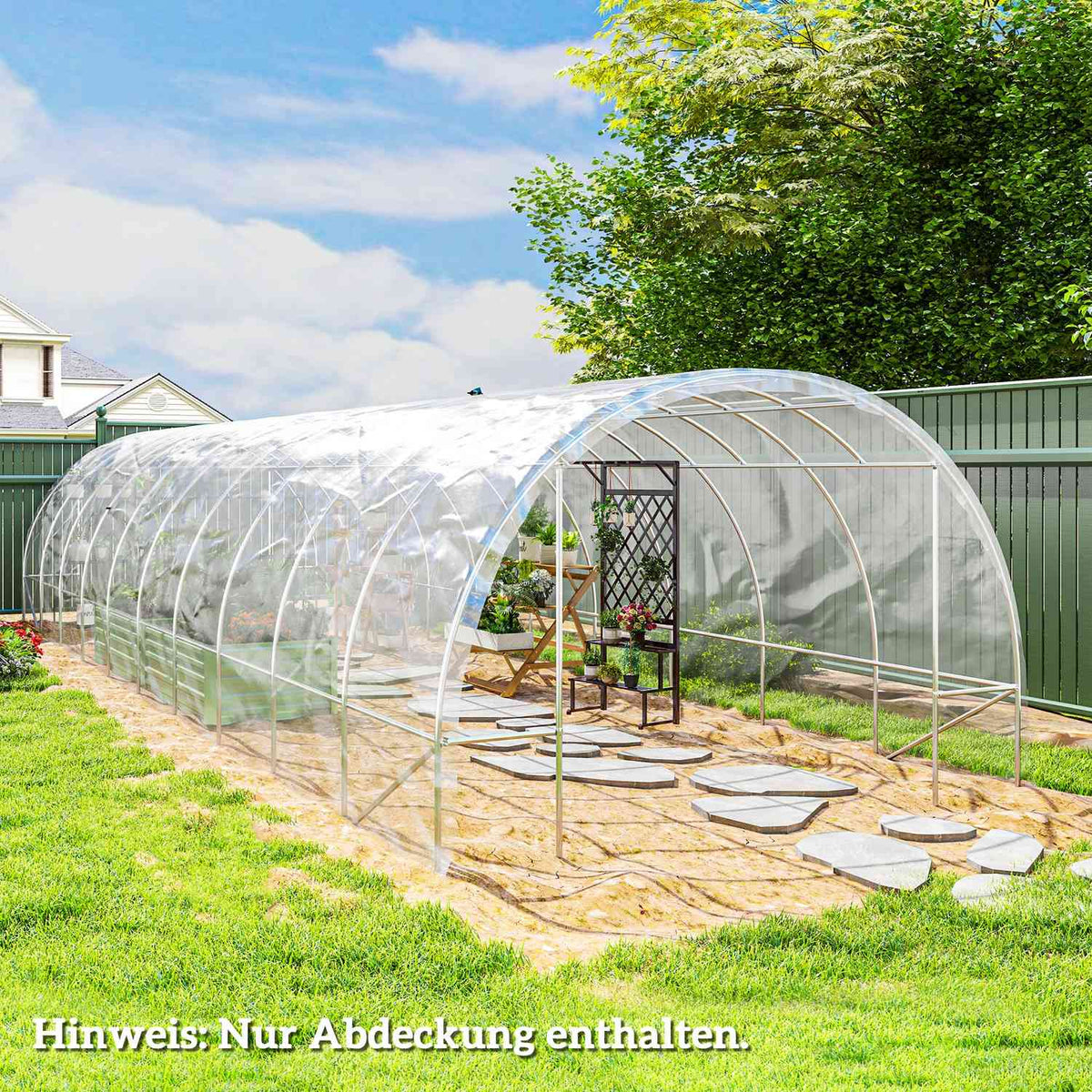 Greenhouse Film 6x10 m Waterproof Garden Film with UV Protection, Extra Thick Tear-Resistant Plastic Film, Tarpaulin for Greenhouse Polytunnel, Tunnel Film for Outdoor Use Transparent