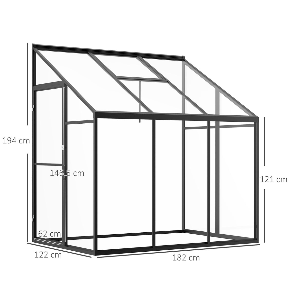 Greenhouse Garden Shed With Adjustable Roof & Lockable Door, Aluminum Alloy, 182X122Cm, Black