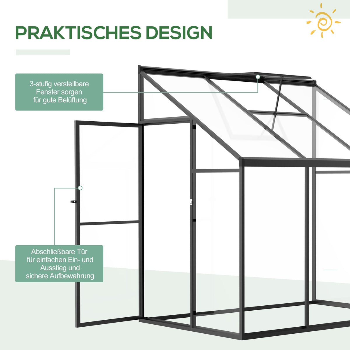 Greenhouse Garden Shed With Adjustable Roof & Lockable Door, Aluminum Alloy, 182X122Cm, Black