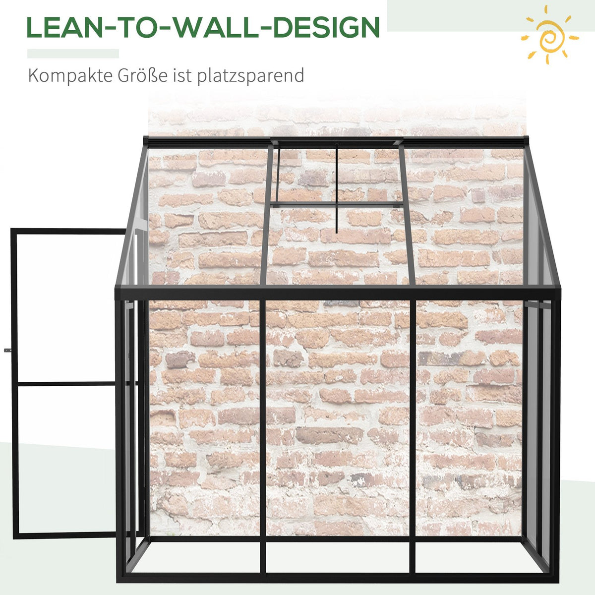 Greenhouse Garden Shed With Adjustable Roof & Lockable Door, Aluminum Alloy, 182X122Cm, Black