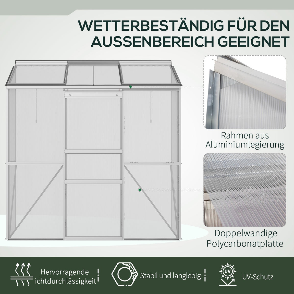Greenhouse Tomato House Greenhouse with Sliding Door and Hinged Roof Windows Made of Polycarbonate and Aluminum Silver 192 x 68 x 196 cm for Garden Care