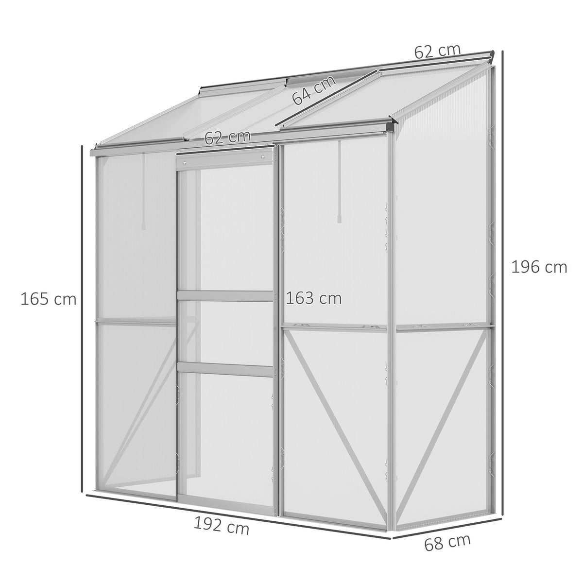Greenhouse Tomato House Greenhouse with Sliding Door and Hinged Roof Windows Made of Polycarbonate and Aluminum Silver 192 x 68 x 196 cm for Garden Care