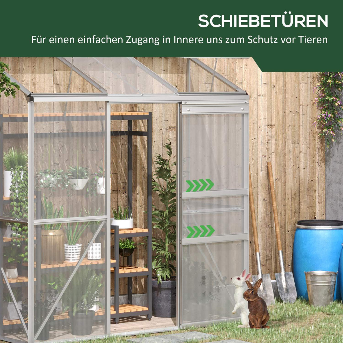 Greenhouse Tomato House Greenhouse with Sliding Door and Hinged Roof Windows Made of Polycarbonate and Aluminum Silver 192 x 68 x 196 cm for Garden Care