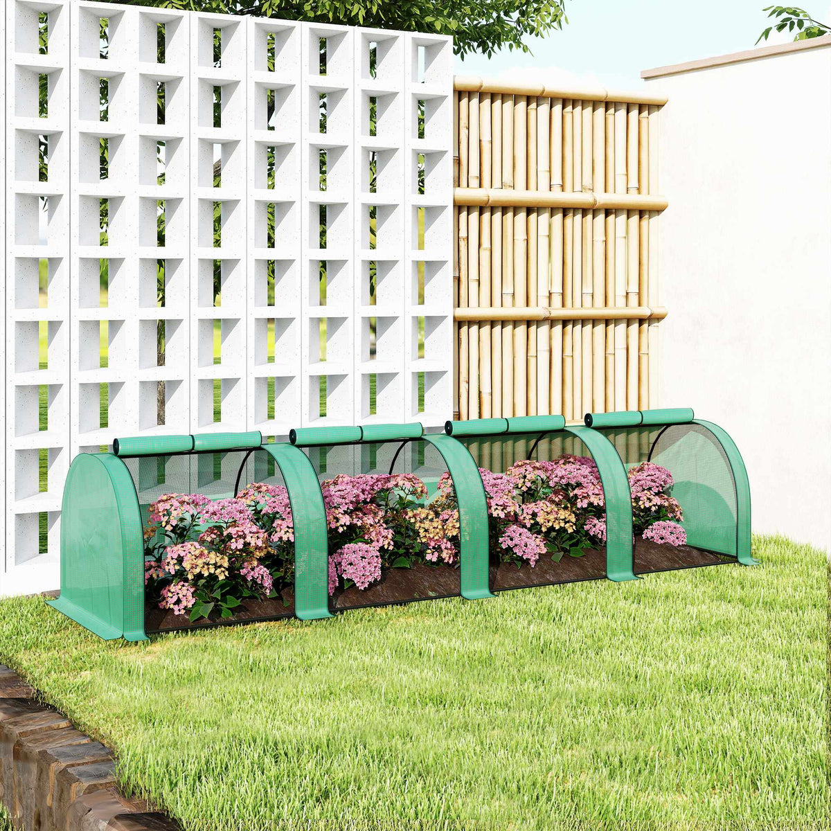Greenhouse Tunnel, 4 Zipper Windows, Steel Frame, 395x100x80 cm
