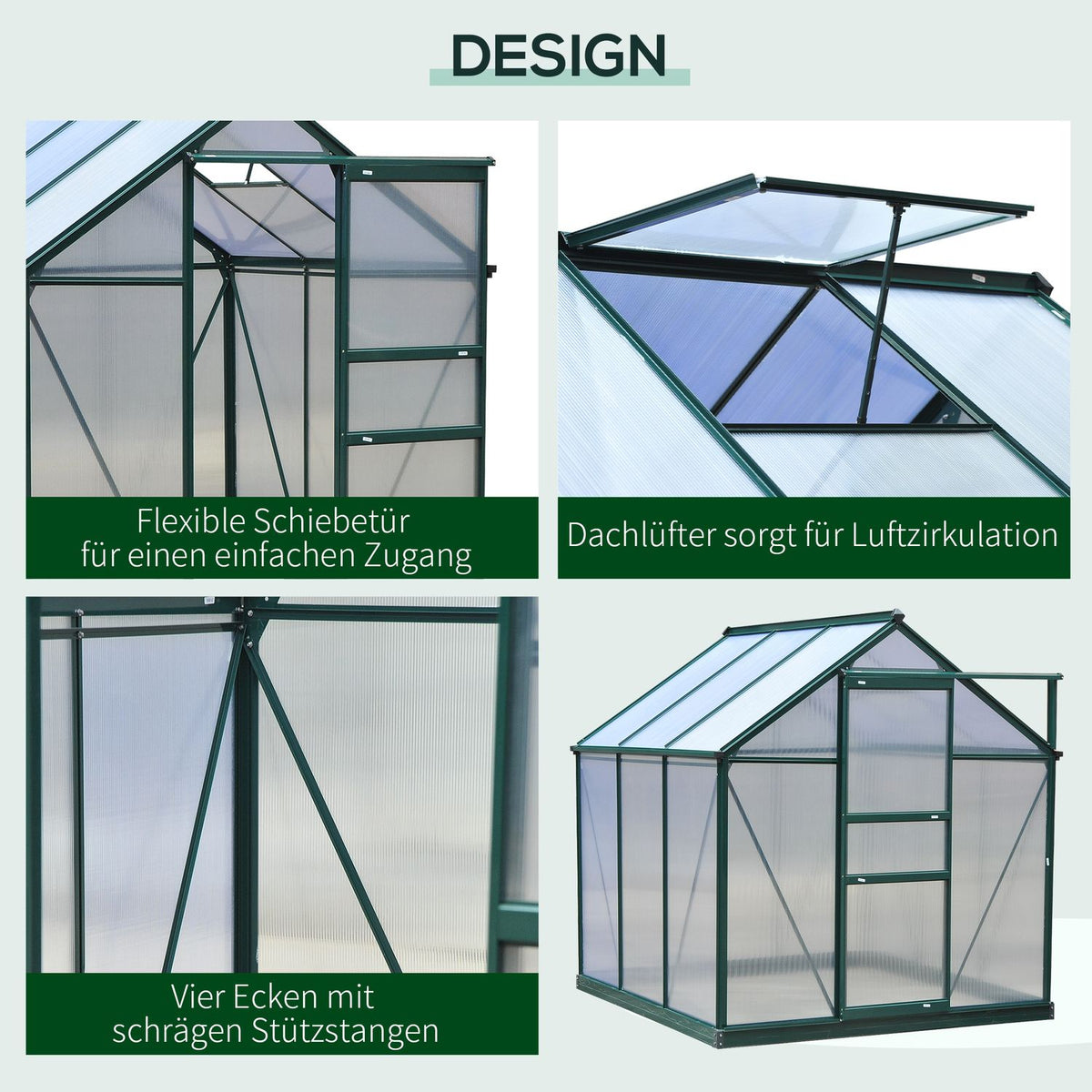 Greenhouse With Aluminum Frame Greenhouse With Skylight, Door, Foundation, Walk-In, Weather-Resistant, 190X192X201Cm
