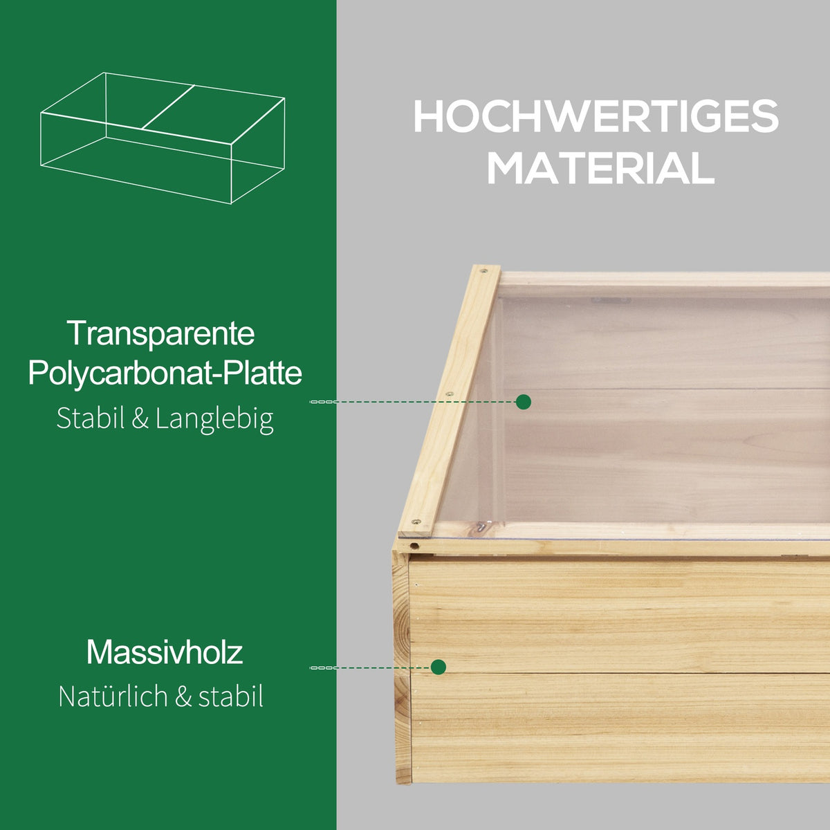 Greenhouse Wooden Cold Frame Box, Greenhouse & Garden Plant Box System, 100X50X35 Cm, Natural, Fir, Pc Board