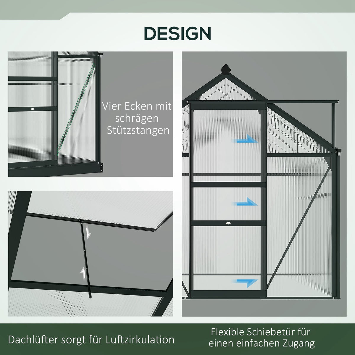 Greenhouse aluminum greenhouse 190 x 132 x 201 cm with skylight and door, walk-in plant house with foundation, weather-resistant, gray-transparent