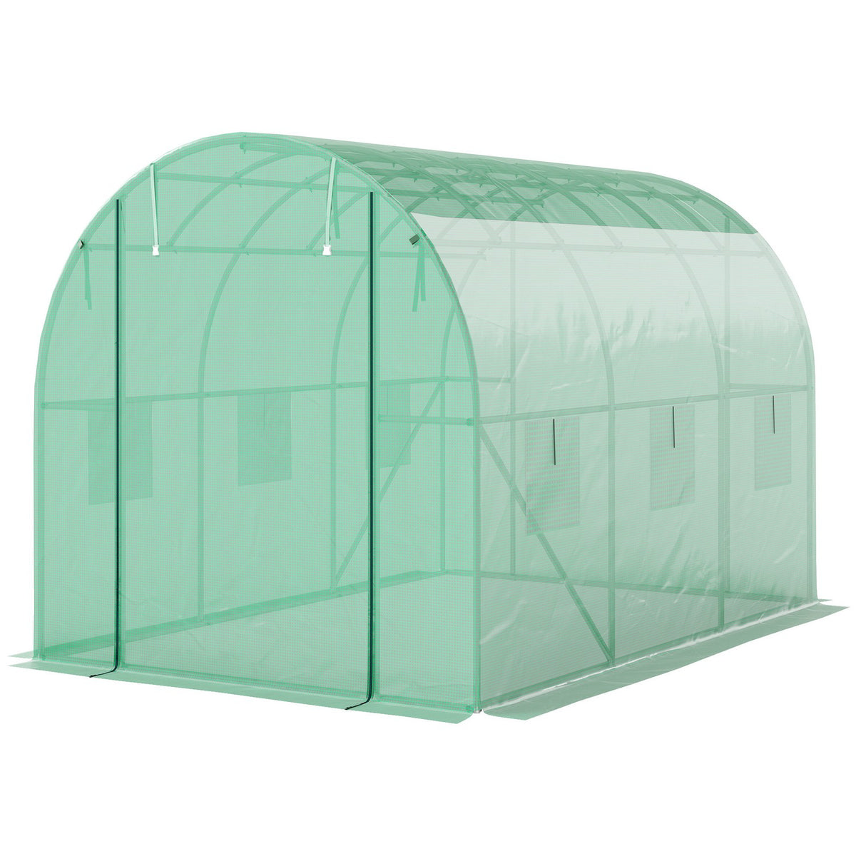 Greenhouse approx. 3 x 2 x 2 m film greenhouse with 6 windows, roller door, roll-up side walls, UV-resistant film tunnel, winterproof tomato house with ground anchor, green