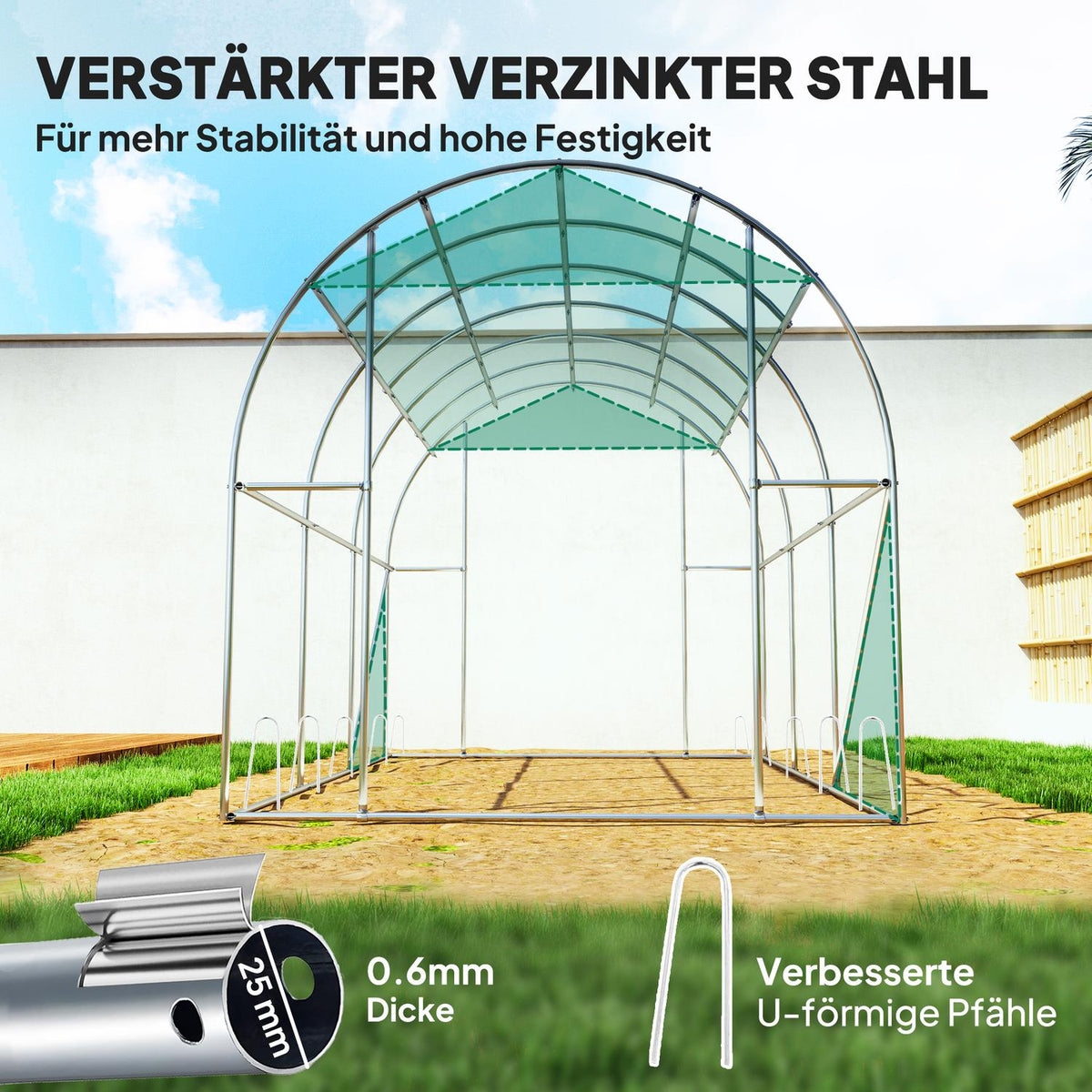 Greenhouse approx. 3 x 2 x 2 m film greenhouse with 6 windows, roller door, roll-up side walls, UV-resistant film tunnel, winterproof tomato house with ground anchor, green