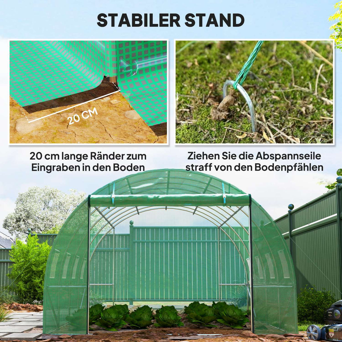 Greenhouse approx. 4 x 3 x 2 m film greenhouse with 8 windows, roller door, roll-up side walls, UV-resistant film tunnel, winterproof tomato house with ground anchor, green