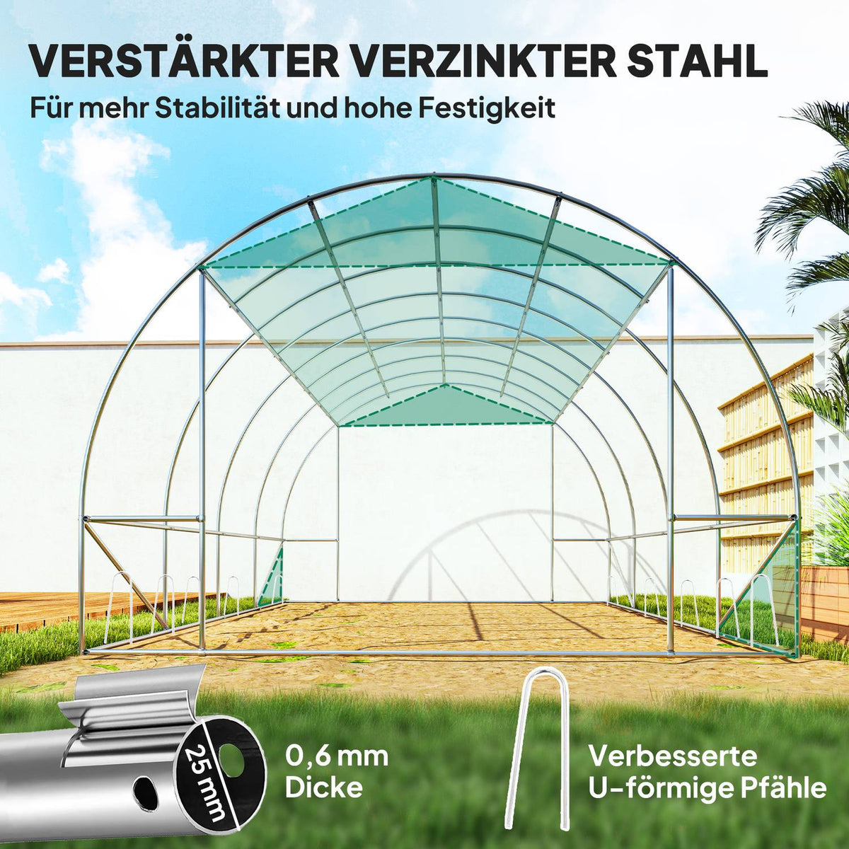 Greenhouse approx. 4 x 3 x 2 m film greenhouse with 8 windows, roller door, roll-up side walls, UV-resistant film tunnel, winterproof tomato house with ground anchor, green