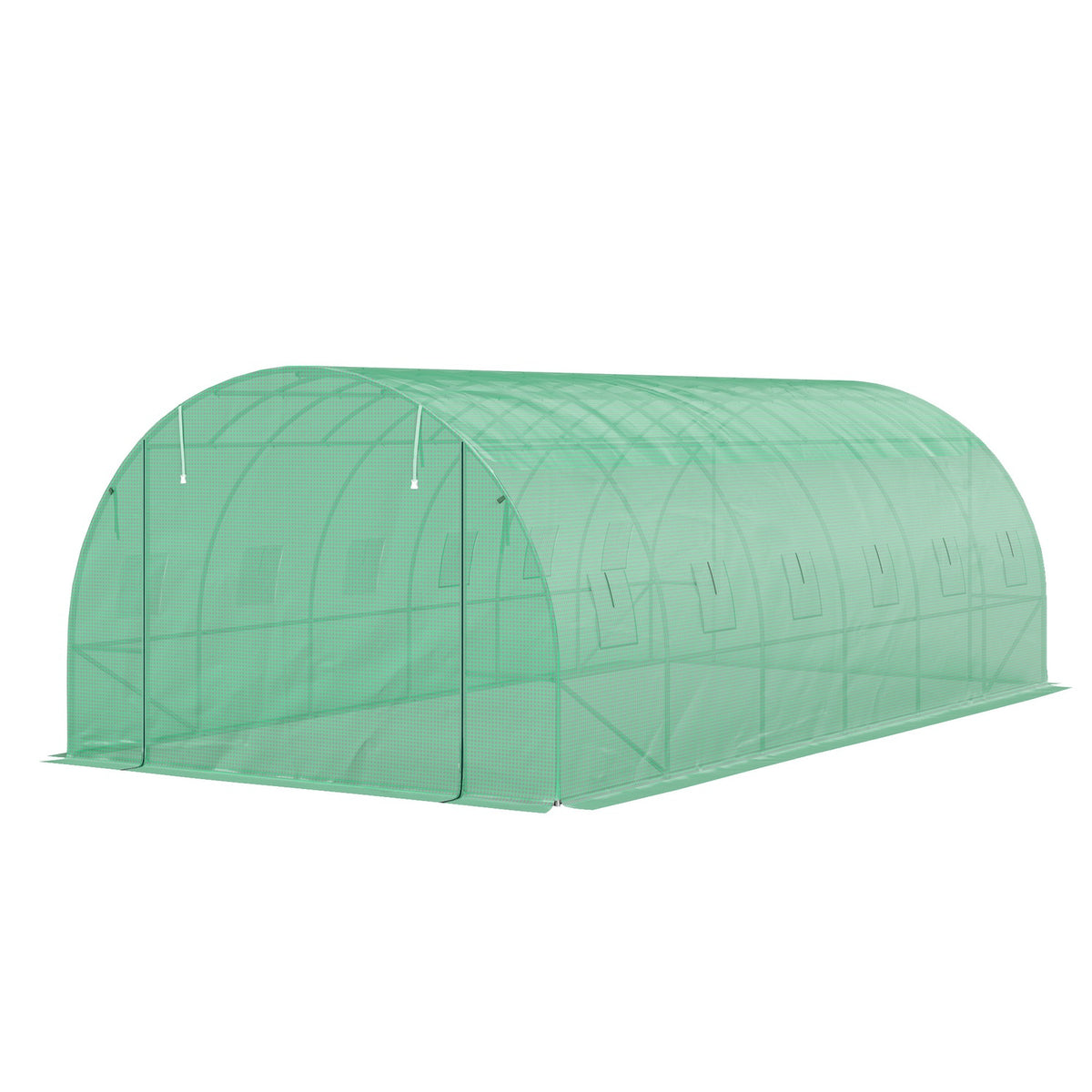 Greenhouse approx. 6 x 3 x 2 m film greenhouse with 12 windows, roller door, roll-up side walls, UV-resistant film tunnel, winterproof tomato house with ground anchor, green