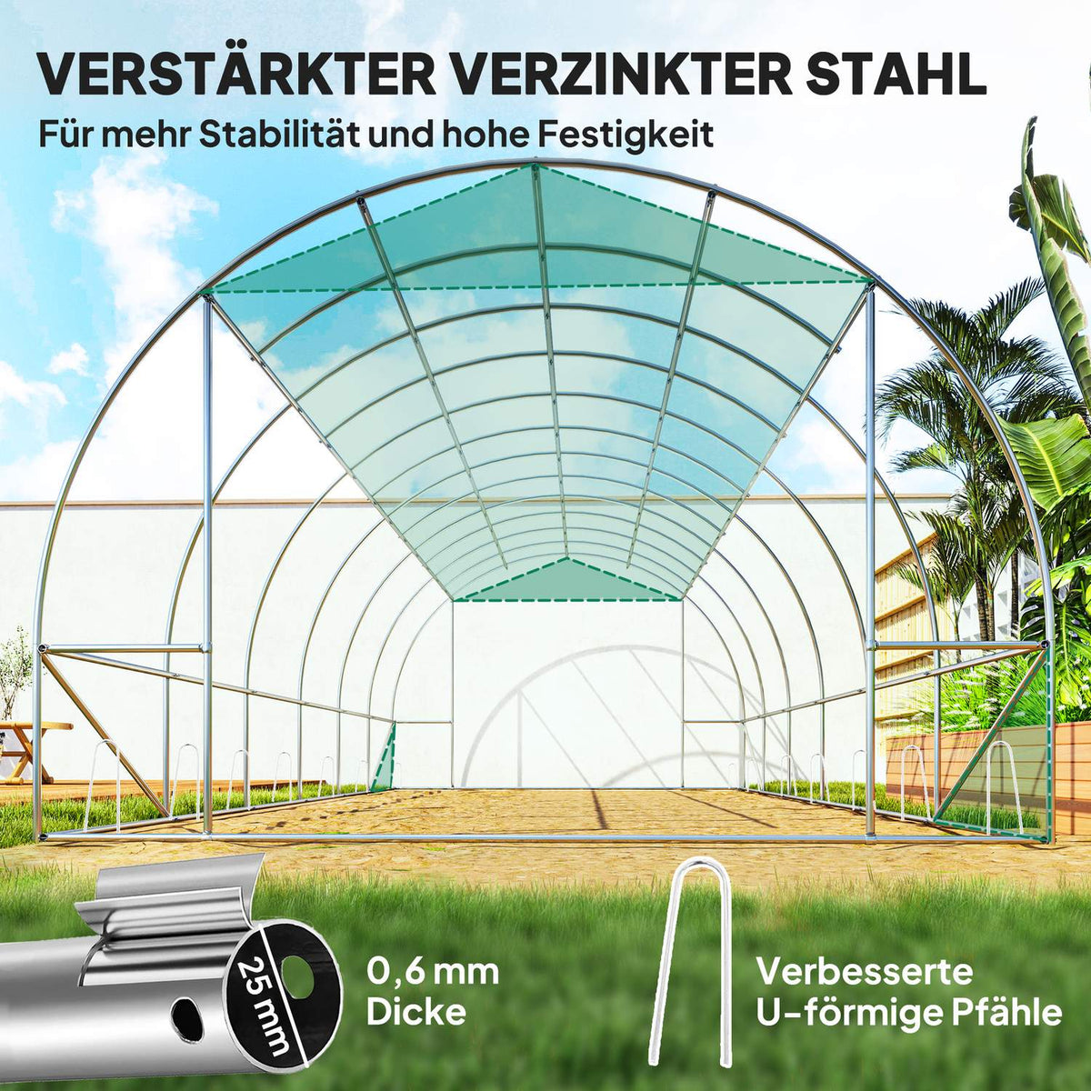 Greenhouse approx. 6 x 3 x 2 m film greenhouse with 12 windows, roller door, roll-up side walls, UV-resistant film tunnel, winterproof tomato house with ground anchor, green
