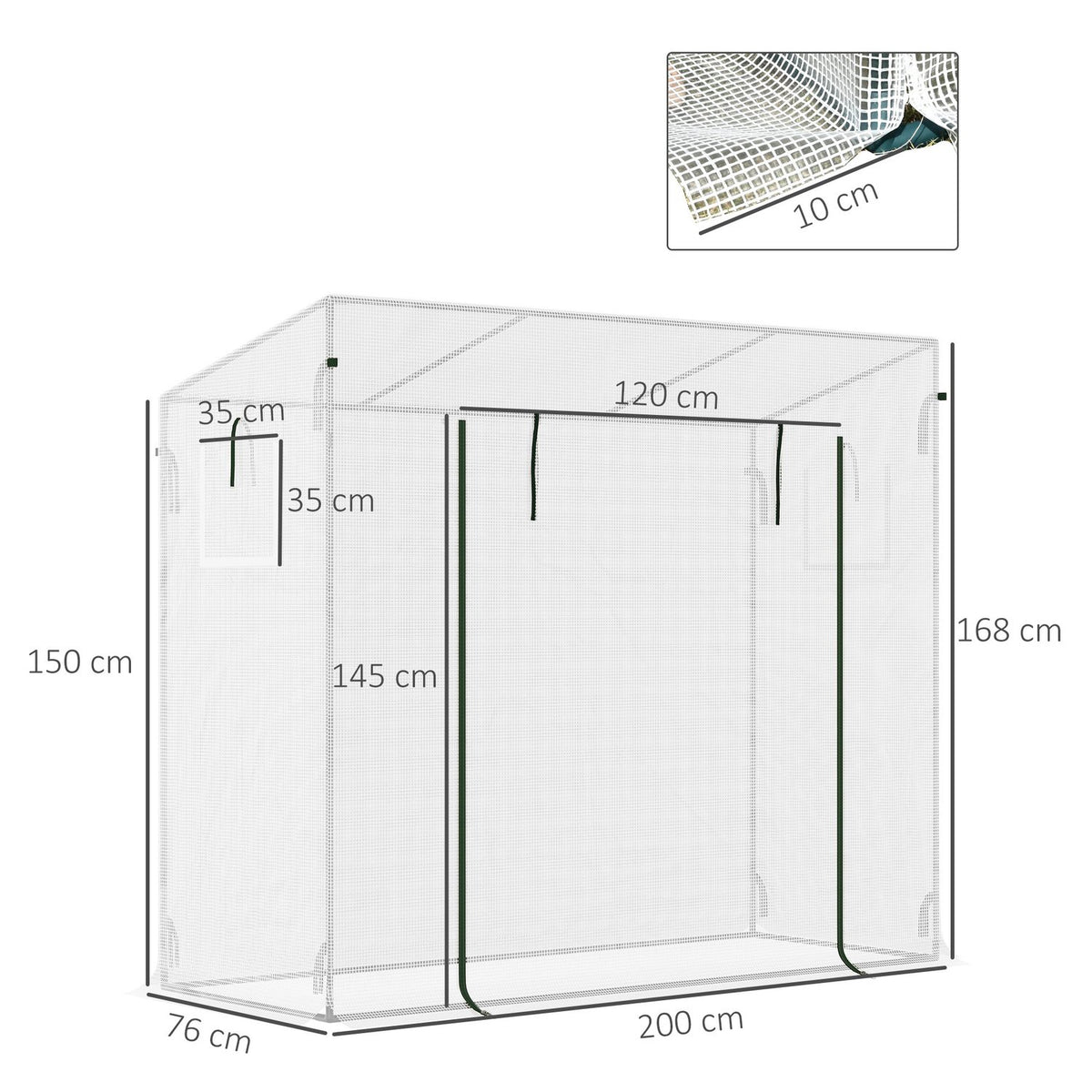 Greenhouse film greenhouse 200x68x196cm with roller door & side window, windproof, steel & PE, ideal for garden plants