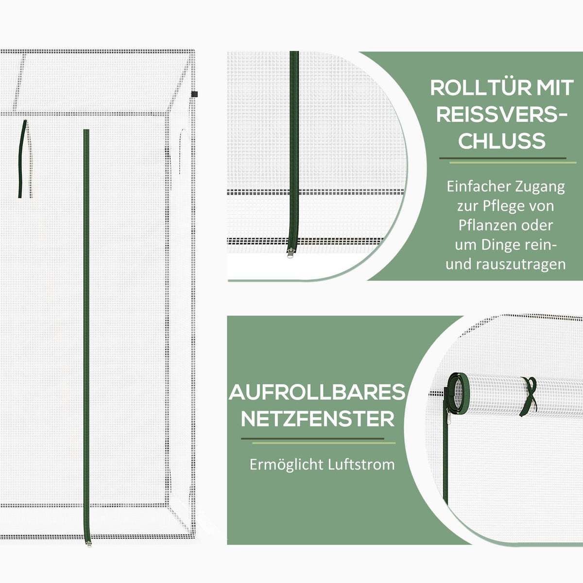 Greenhouse film greenhouse 200x68x196cm with roller door & side window, windproof, steel & PE, ideal for garden plants
