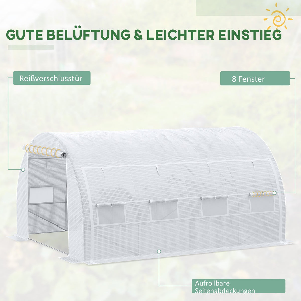 Greenhouse film greenhouse 3.97 x 3.02 x 2 m with UV protection, windproof tomato house with steel side door in white