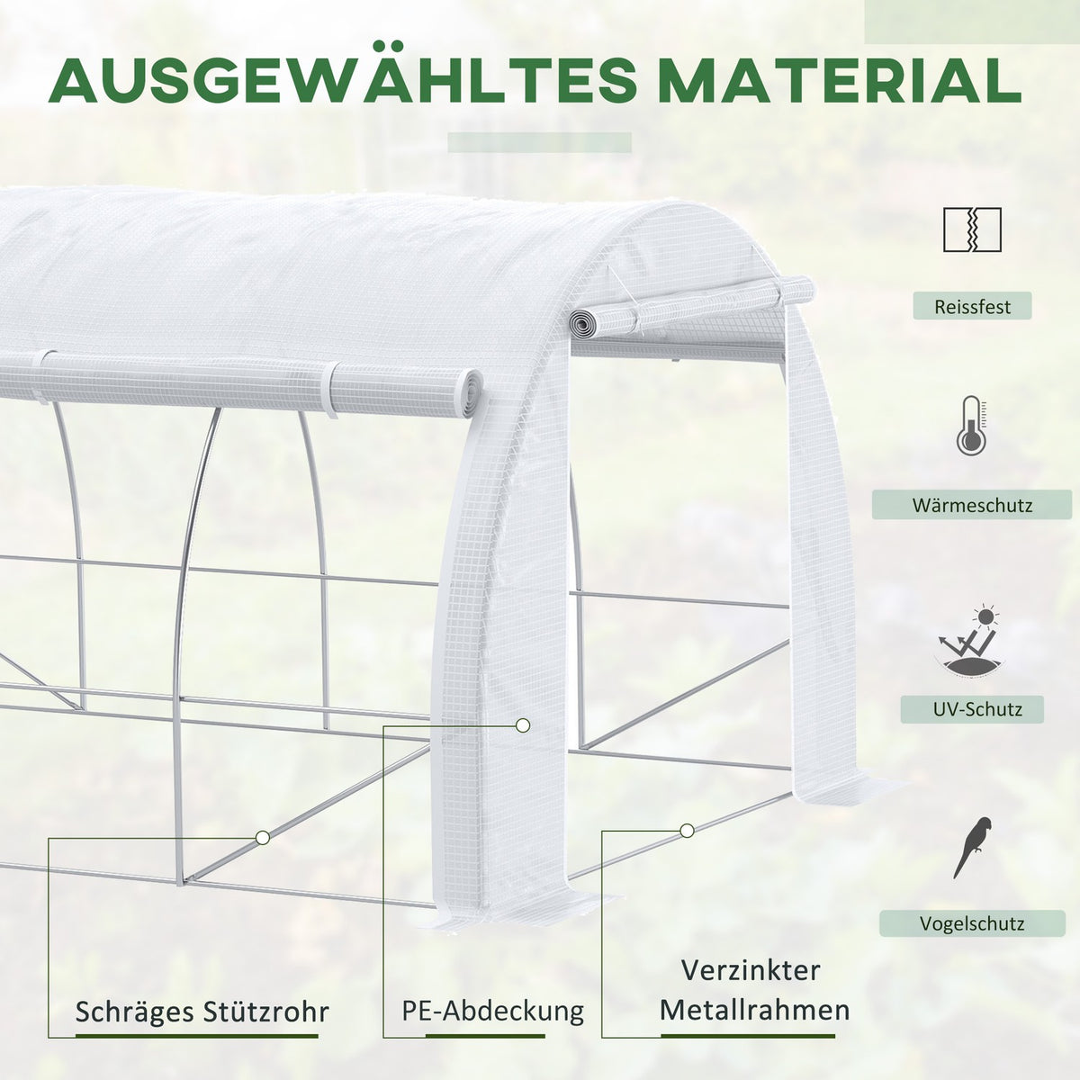 Greenhouse film greenhouse 3.97 x 3.02 x 2 m with UV protection, windproof tomato house with steel side door in white