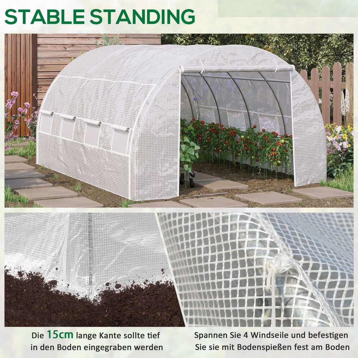 Greenhouse film greenhouse 3.97 x 3.02 x 2 m with UV protection, windproof tomato house with steel side door in white