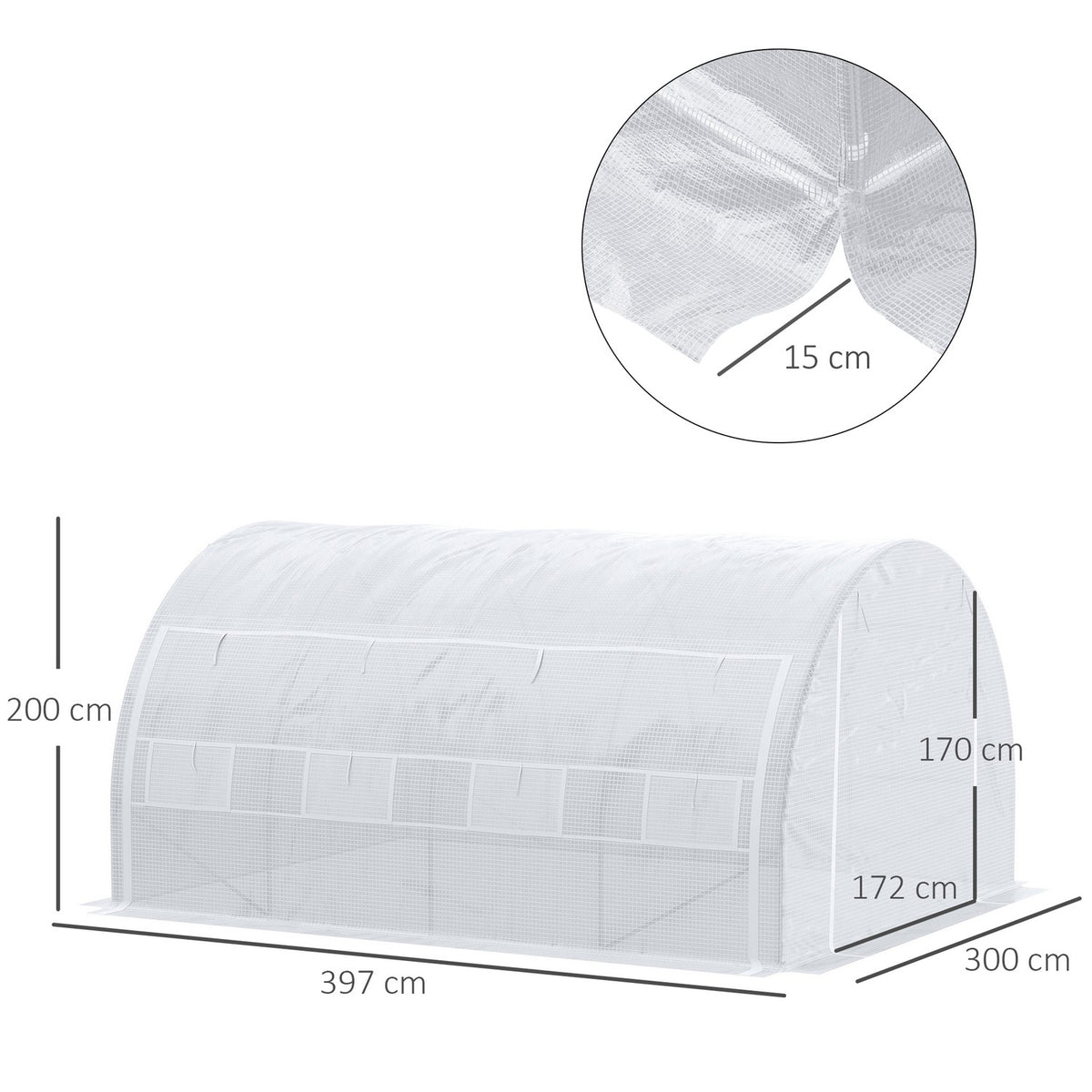 Greenhouse film greenhouse 3.97 x 3.02 x 2 m with UV protection, windproof tomato house with steel side door in white