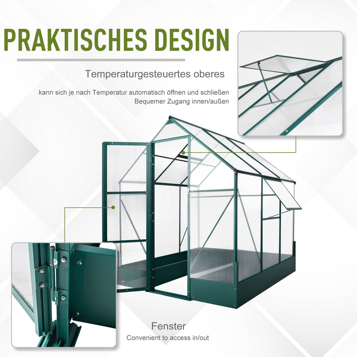 Greenhouse for the garden, versatile as a greenhouse, tomato house, cold frame and plant house, aluminum, transparent + green