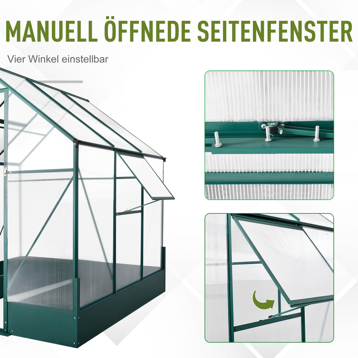 Greenhouse for the garden, versatile as a greenhouse, tomato house, cold frame and plant house, aluminum, transparent + green