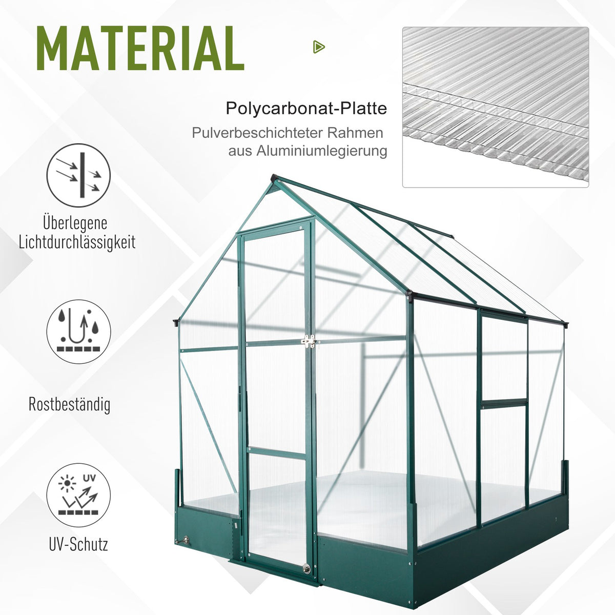 Greenhouse for the garden, versatile as a greenhouse, tomato house, cold frame and plant house, aluminum, transparent + green