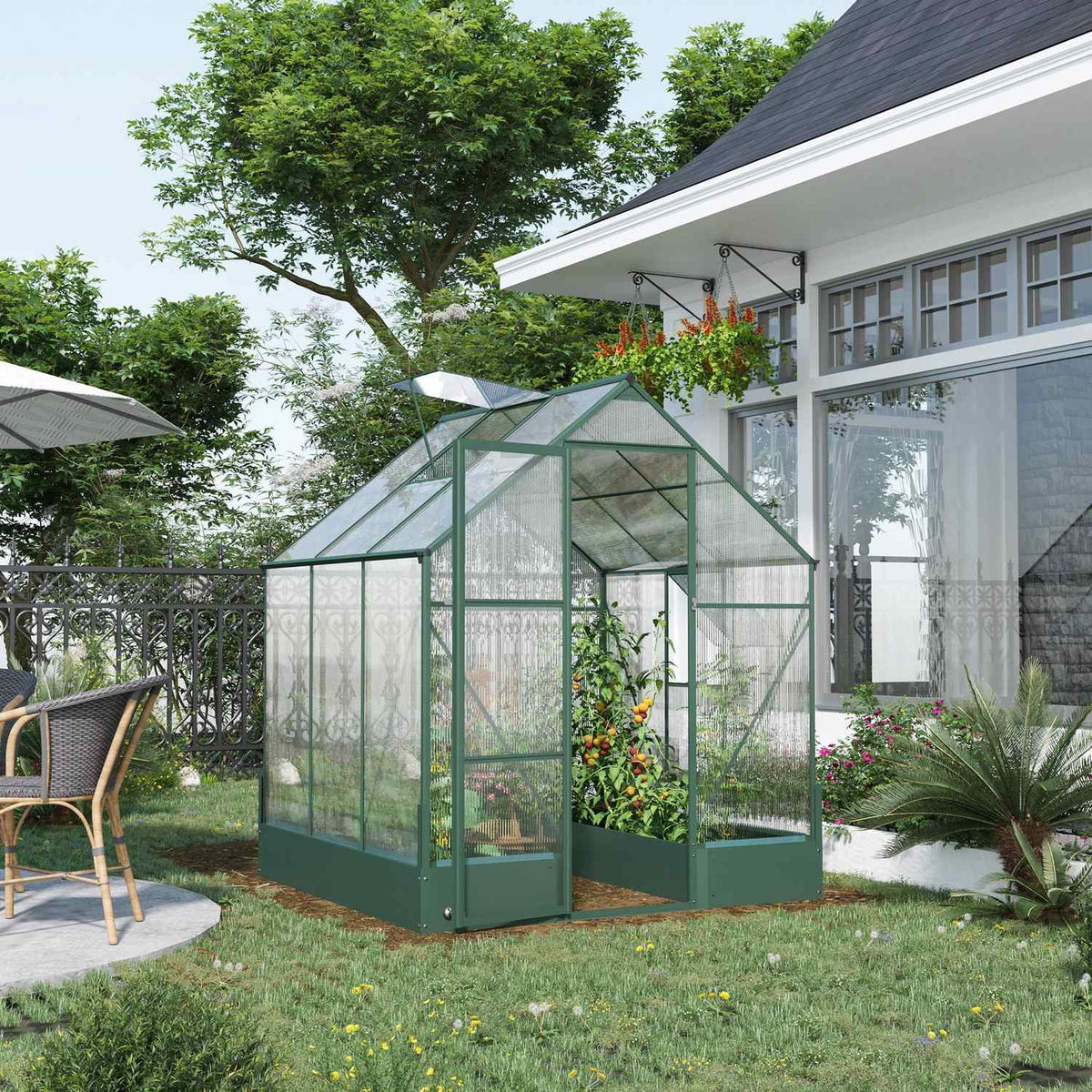 Greenhouse for the garden, versatile as a greenhouse, tomato house, cold frame and plant house, aluminum, transparent + green