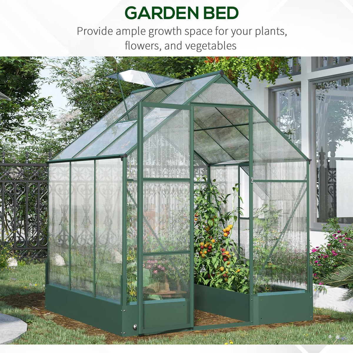 Greenhouse for the garden, versatile as a greenhouse, tomato house, cold frame and plant house, aluminum, transparent + green