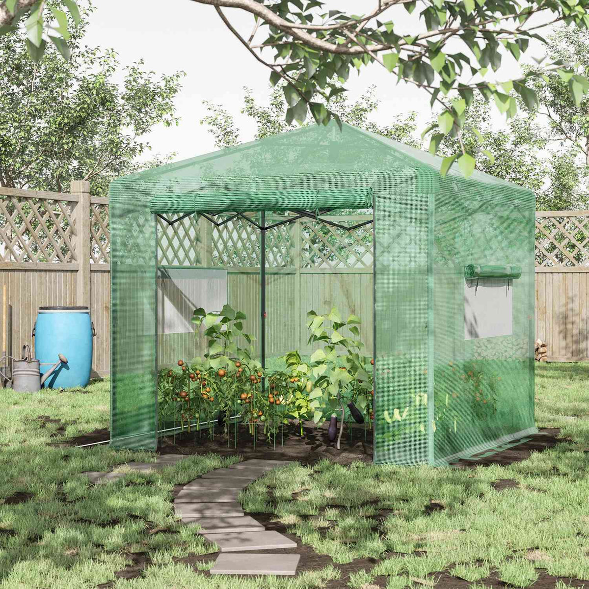 Greenhouse greenhouse tomato house with door and window for rolling up, PE steel dark green 238 x 178 x 240 cm for optimal plant cultivation