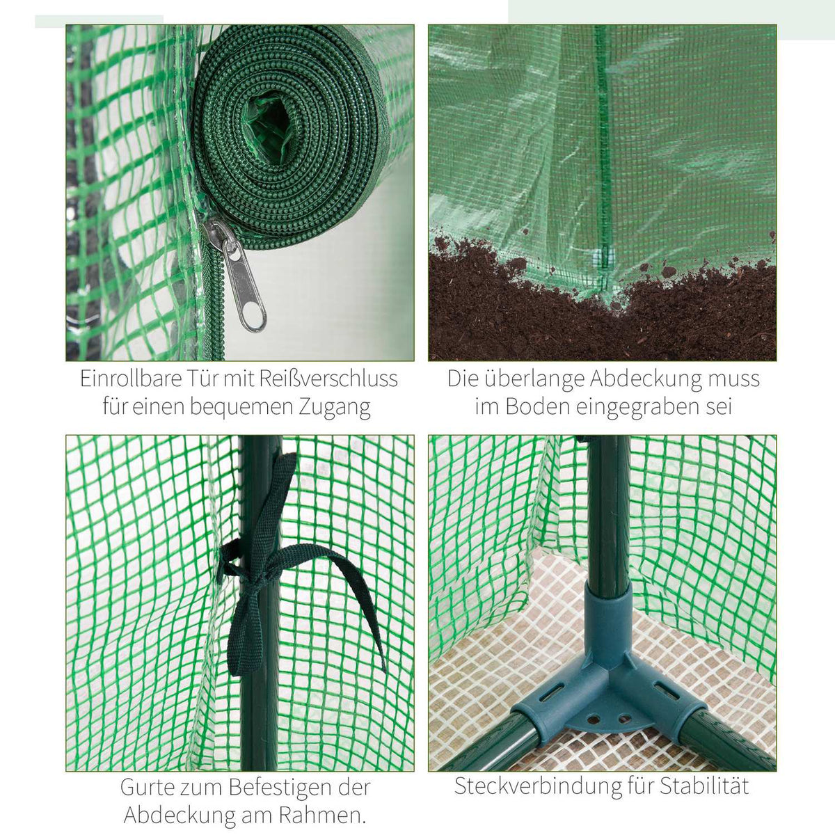 Greenhouse greenhouse with roll-up door 100x50x150cm made of steel and plastic in green for plant care and cultivation