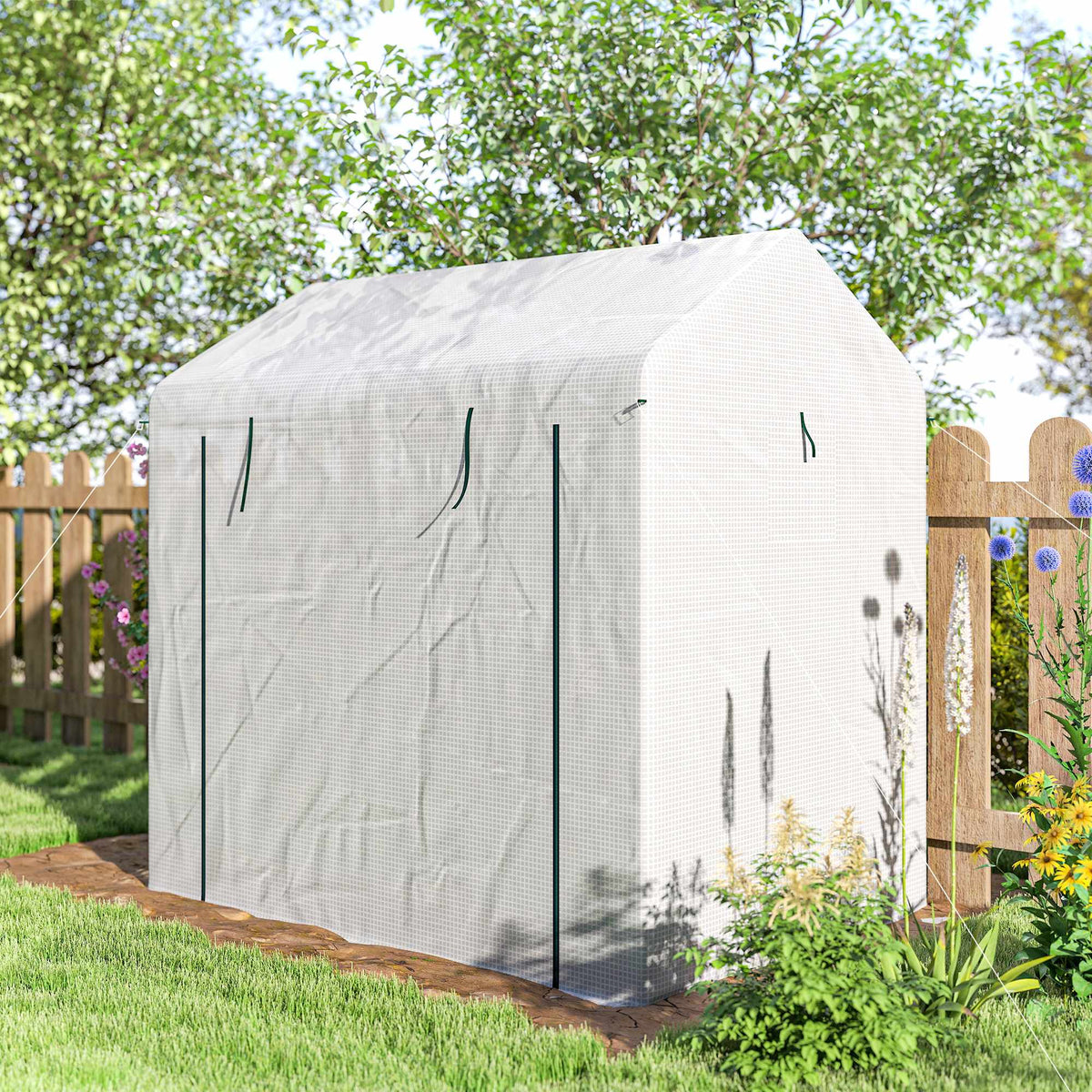 Greenhouse with Roll-Up Door, 200x200x140 cm, White/Green