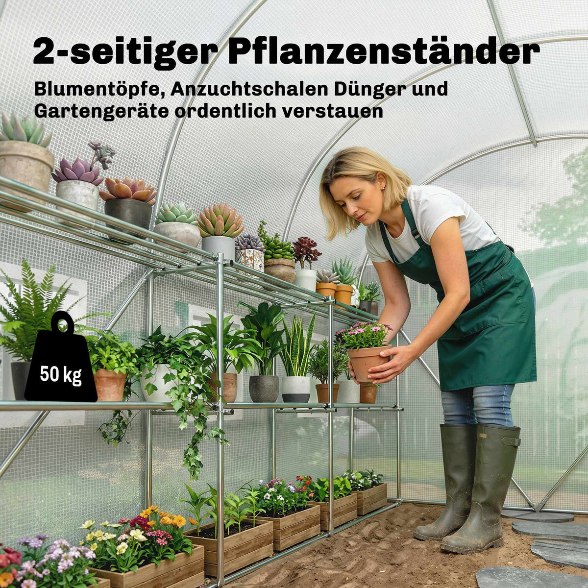 Greenhouse with Shelves, Roll-Up Door, 6 Mesh Windows