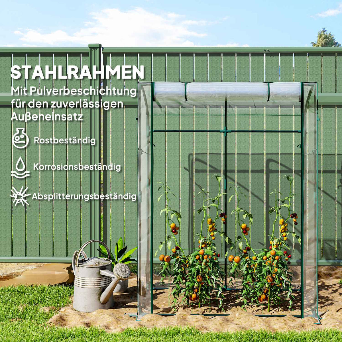 Greenhouse with door, curved roof, winterproof, foil greenhouse made of steel, greenhouse for balcony, garden, tomato house 128 x 70 x 170 cm, tomato greenhouse for tomatoes, flowers, transparent