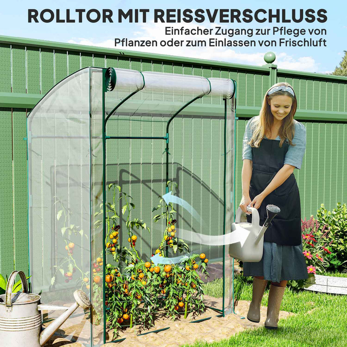 Greenhouse with door, curved roof, winterproof, foil greenhouse made of steel, greenhouse for balcony, garden, tomato house 128 x 70 x 170 cm, tomato greenhouse for tomatoes, flowers, transparent