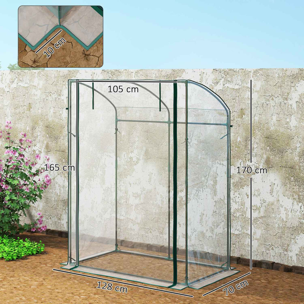 Greenhouse with door, curved roof, winterproof, foil greenhouse made of steel, greenhouse for balcony, garden, tomato house 128 x 70 x 170 cm, tomato greenhouse for tomatoes, flowers, transparent