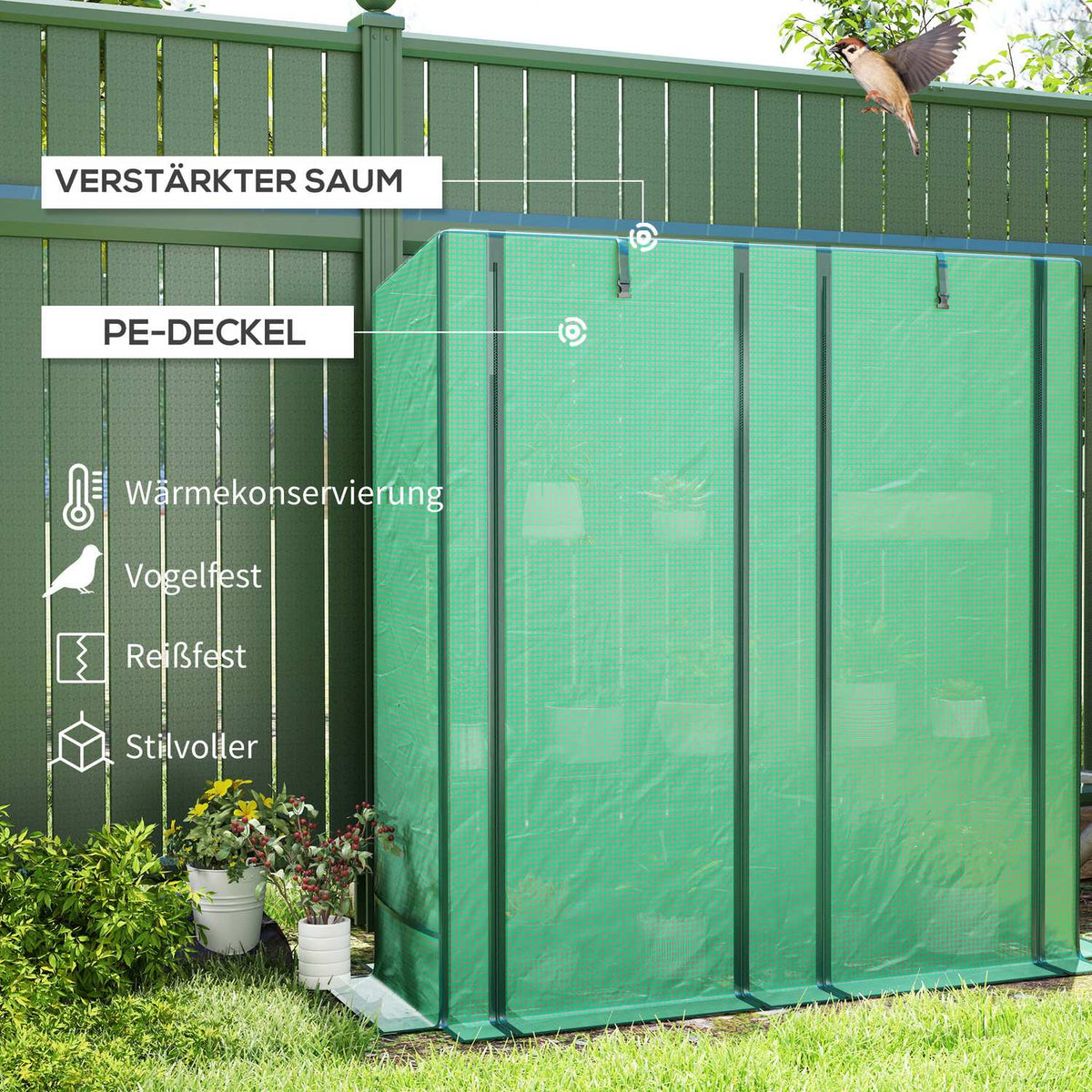 Greenhouse with pent roof, double door, shelves, winterproof foil greenhouse made of steel, greenhouse for balcony, garden, tomato house 144 x 48 x 152 cm, tomato greenhouse for tomatoes, vegetables, green