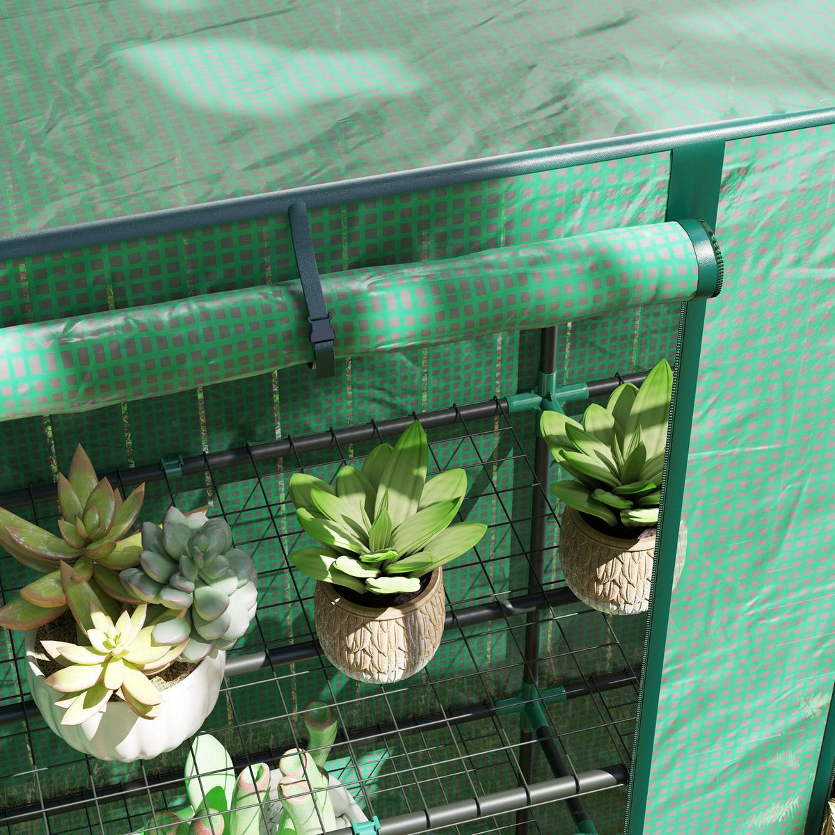 Greenhouse with pent roof, double door, shelves, winterproof foil greenhouse made of steel, greenhouse for balcony, garden, tomato house 144 x 48 x 152 cm, tomato greenhouse for tomatoes, vegetables, green