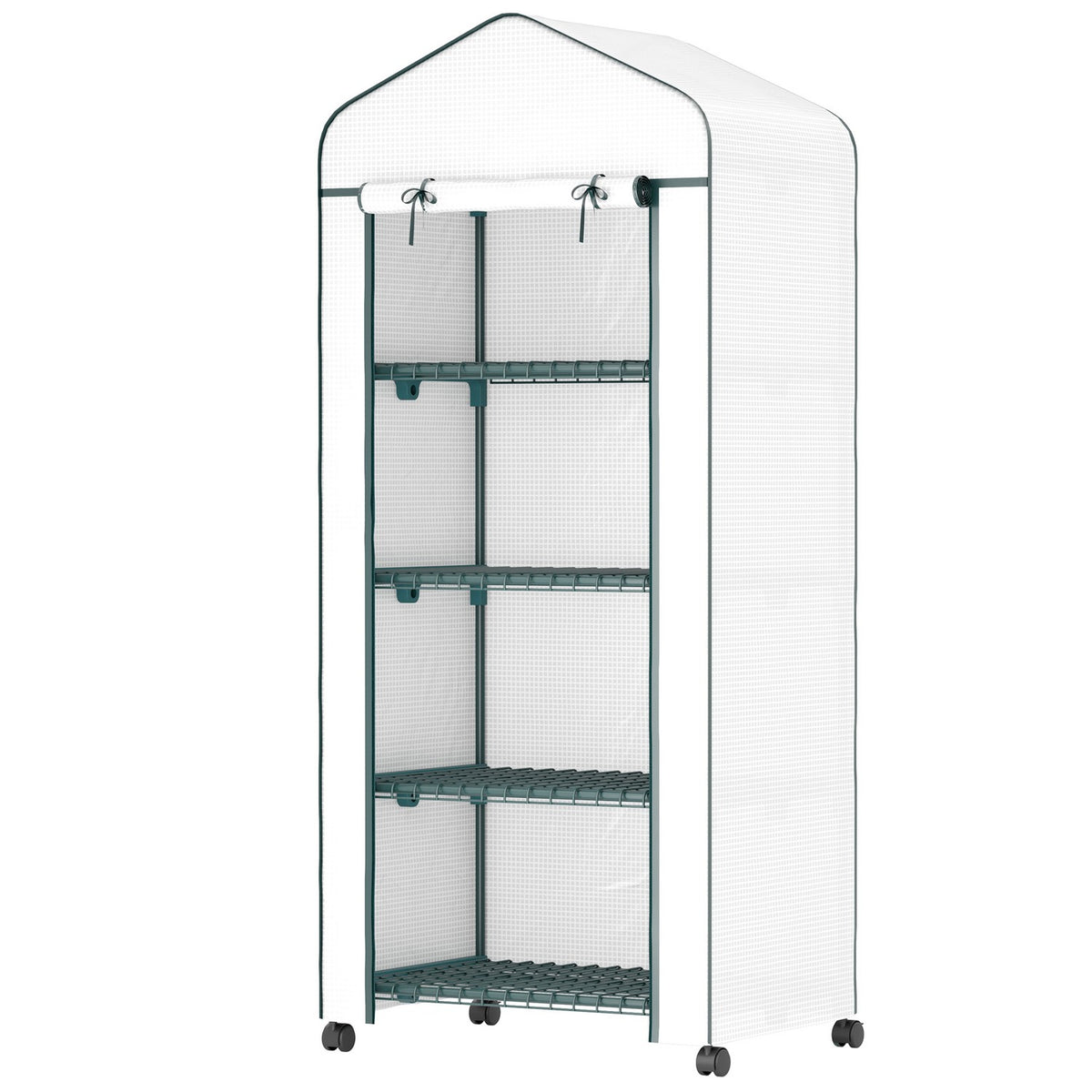 Greenhouse with roller, shelves, winterproof foil greenhouse made of steel, greenhouse for balcony, garden, tomato house 69 x 50 x 165 cm, tomato greenhouse for tomatoes, flowers, plants, white