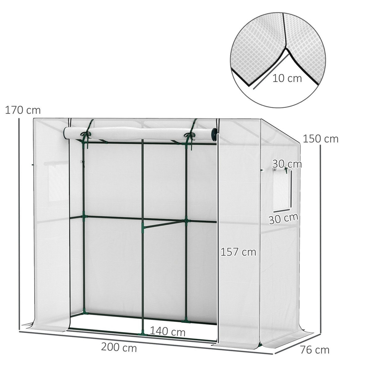 Greenhouse with rolling door, 2 windows, winterproof film greenhouse made of steel, greenhouse for balcony, garden, tomato house with UV protection 200x76x170cm tomato greenhouse for vegetables flowers, white