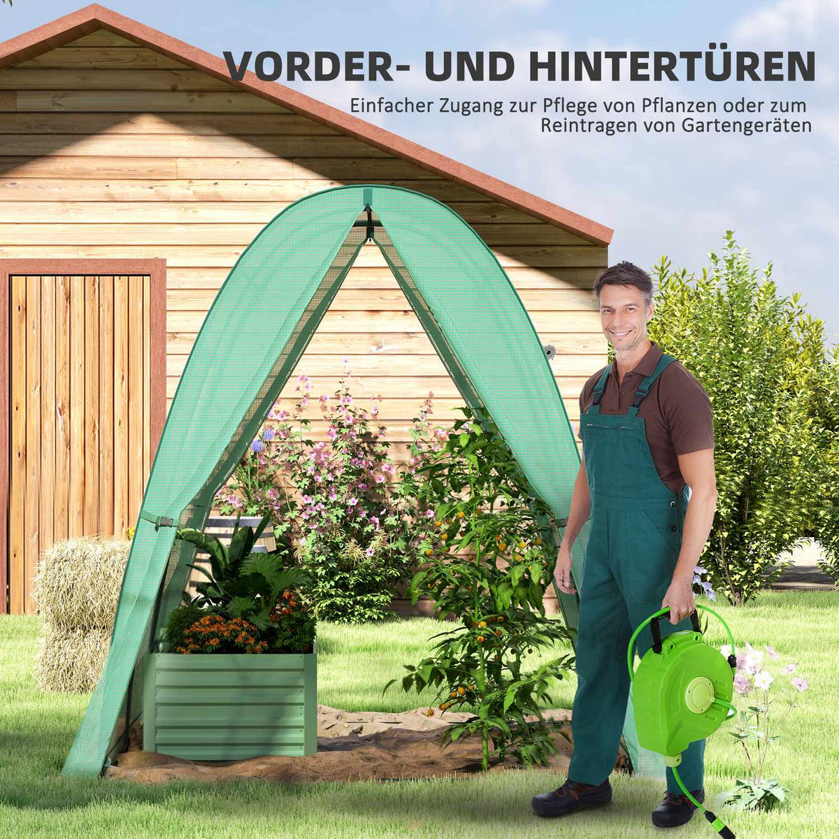 Greenhouse with rolling door, 2 windows, winterproof steel foil greenhouse, greenhouse for balcony, garden, tomato house 180 x 180 x 200 cm, tomato greenhouse for tomatoes, vegetables, flowers, green