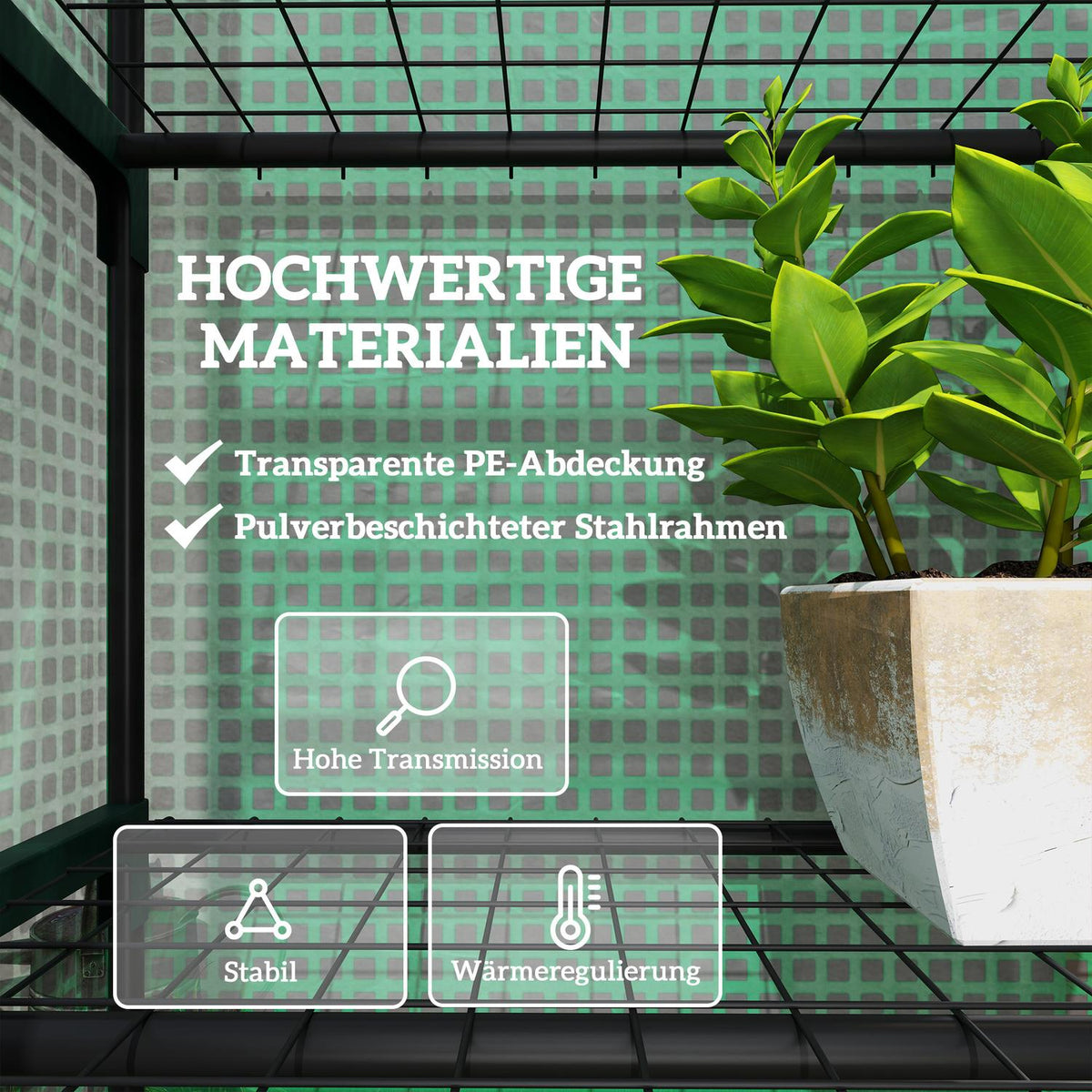 Greenhouse with rolling door, shelves, winterproof foil greenhouse made of steel, greenhouse for balcony, garden, tomato house 69 x 49 x 193 cm, tomato greenhouse for tomatoes, vegetables, flowers, green