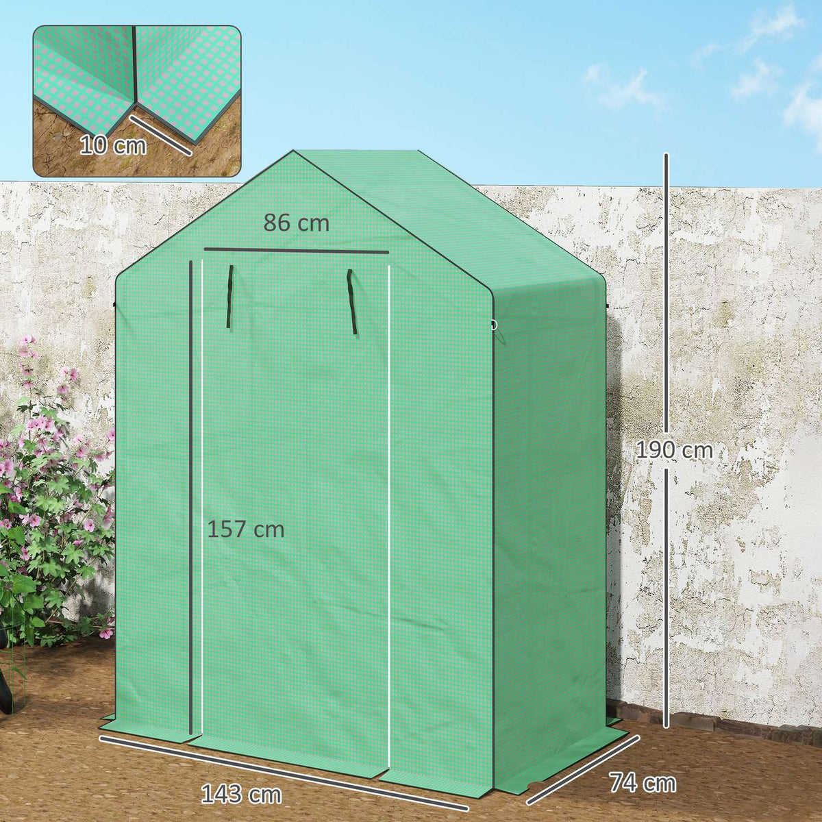 Greenhouse with rolling door, windows, shelves, winterproof steel foil greenhouse, greenhouse for balcony, garden, tomato house 143 x 74 x 190 cm, tomato greenhouse for tomatoes, vegetables, green