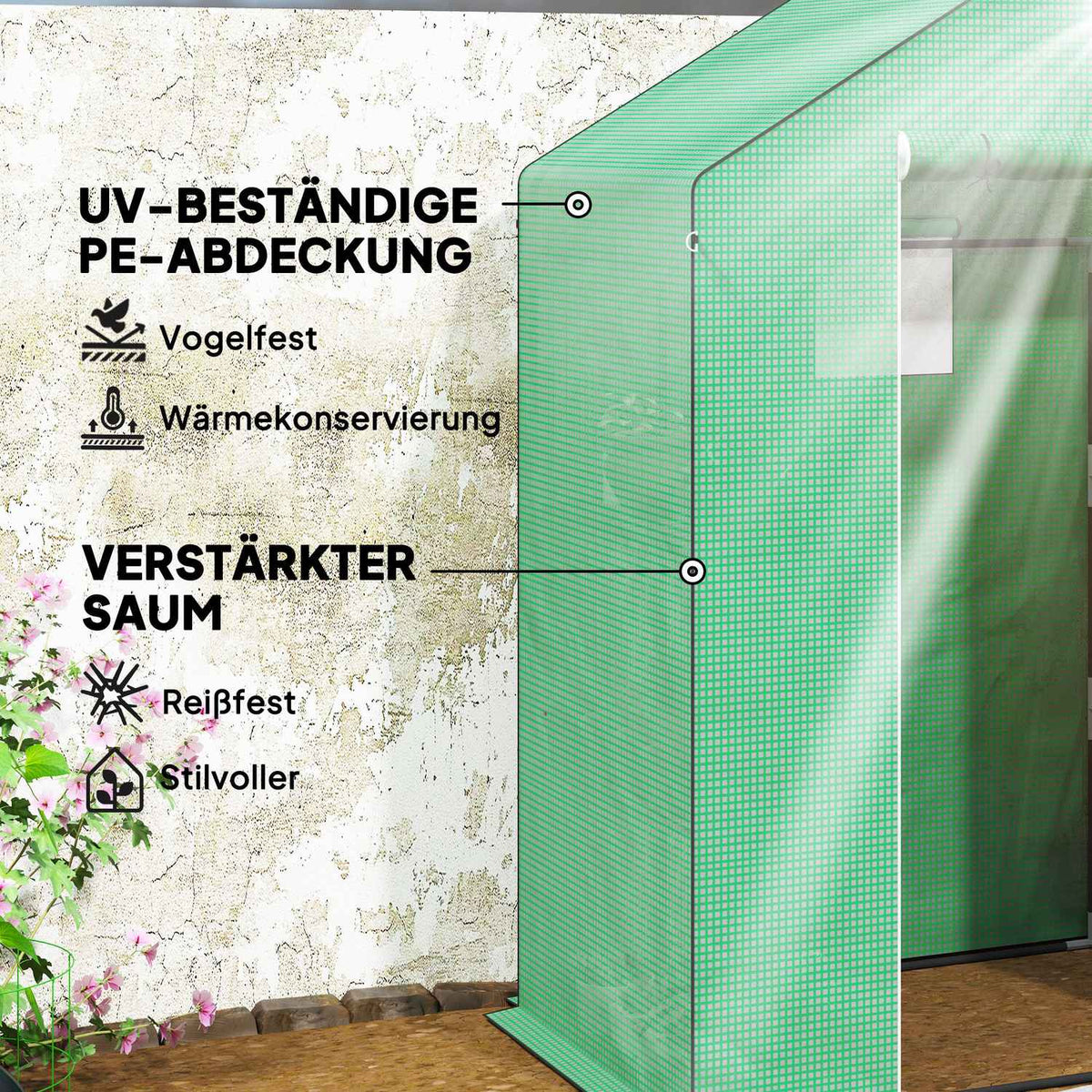 Greenhouse with rolling door, windows, shelves, winterproof steel foil greenhouse, greenhouse for balcony, garden, tomato house 143 x 74 x 190 cm, tomato greenhouse for tomatoes, vegetables, green