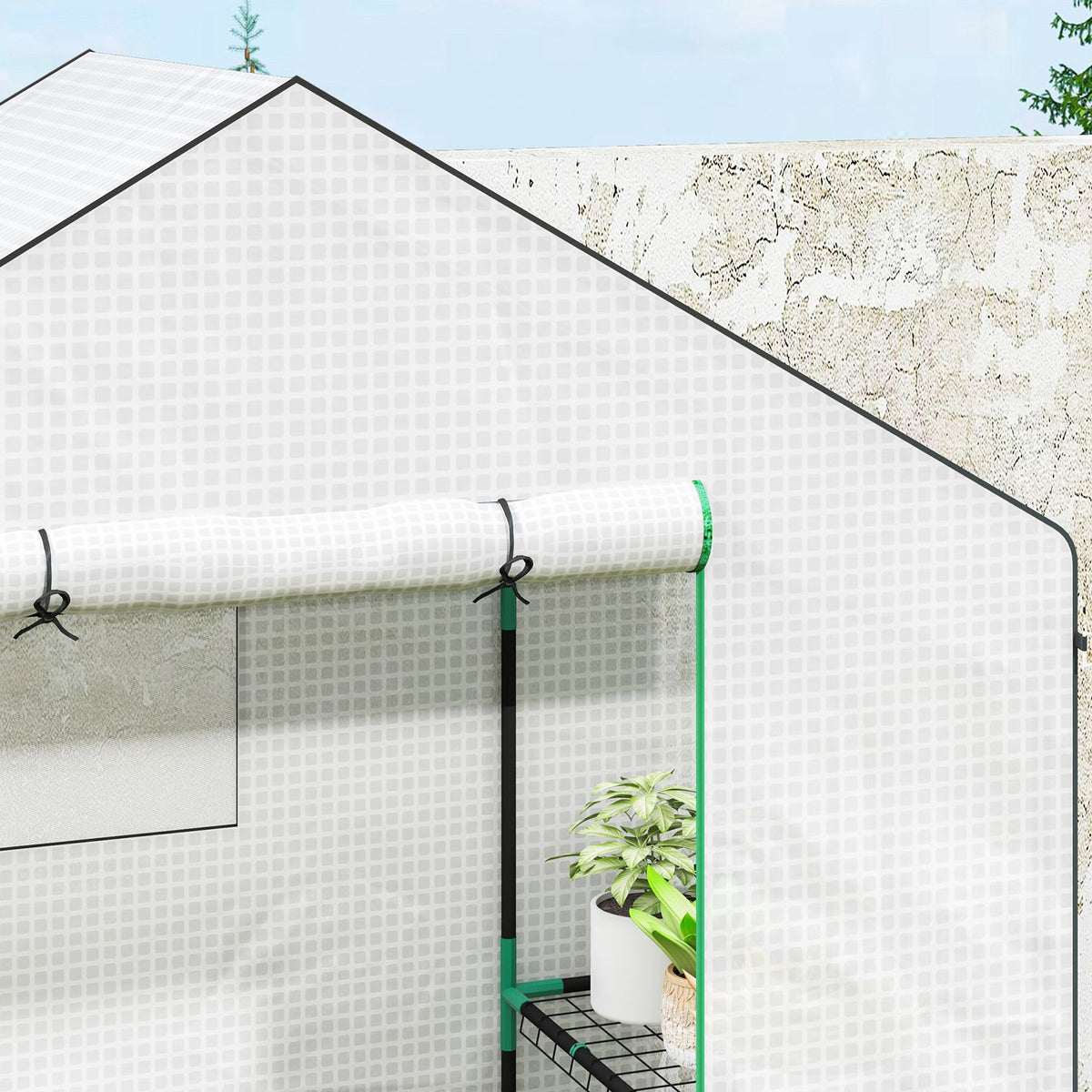 Greenhouse with rolling door, windows, shelves, winterproof steel foil greenhouse, greenhouse for balcony, garden, tomato house 143 x 74 x 190 cm, tomato greenhouse for tomatoes, vegetables, white