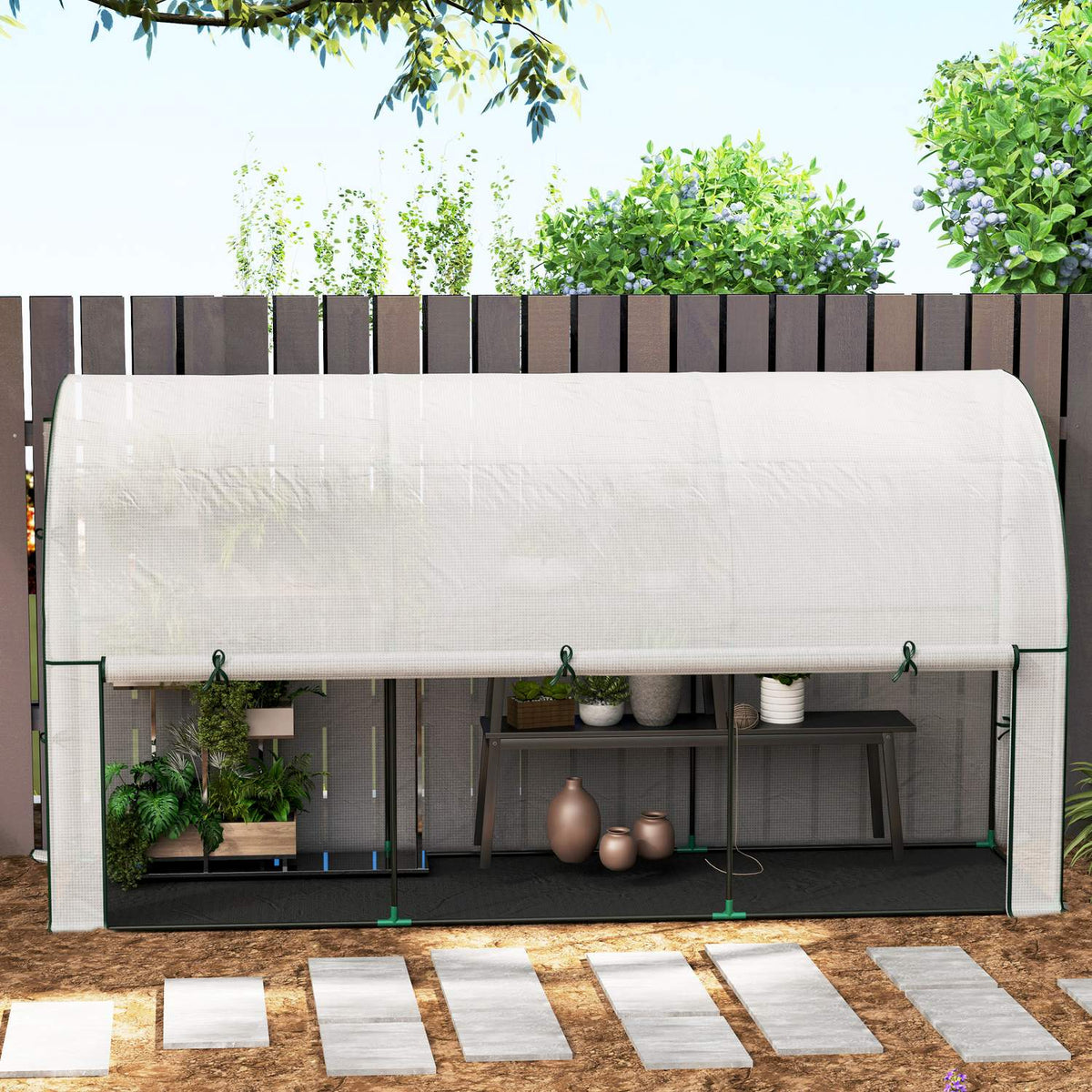 Greenhouse with rolling door, winterproof film greenhouse made of steel, greenhouse for balcony, garden, tomato house with UV protection 300x80x157cm tomato greenhouse for vegetables flowers plants white