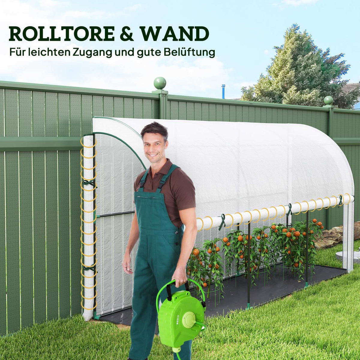 Greenhouse with rolling door, winterproof film greenhouse made of steel, greenhouse for balcony, garden, tomato house with UV protection 300x80x157cm tomato greenhouse for vegetables flowers plants white