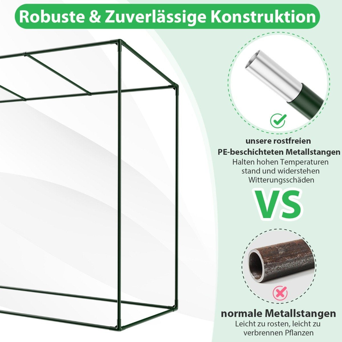 Greenhouse with roll-up door & 2 mesh windows, foil greenhouse 200 x 77 x 169 cm green