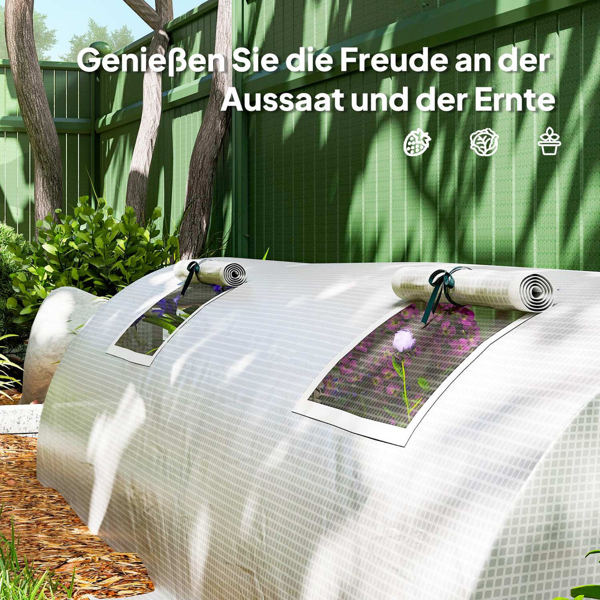 Greenhouse with roll-up window, round roof, winter-proof, foil greenhouse made of steel, water-repellent, greenhouse for balcony, tomato house with UV protection, 200 x 80 x 45 cm, tomato greenhouse for vegetables, green